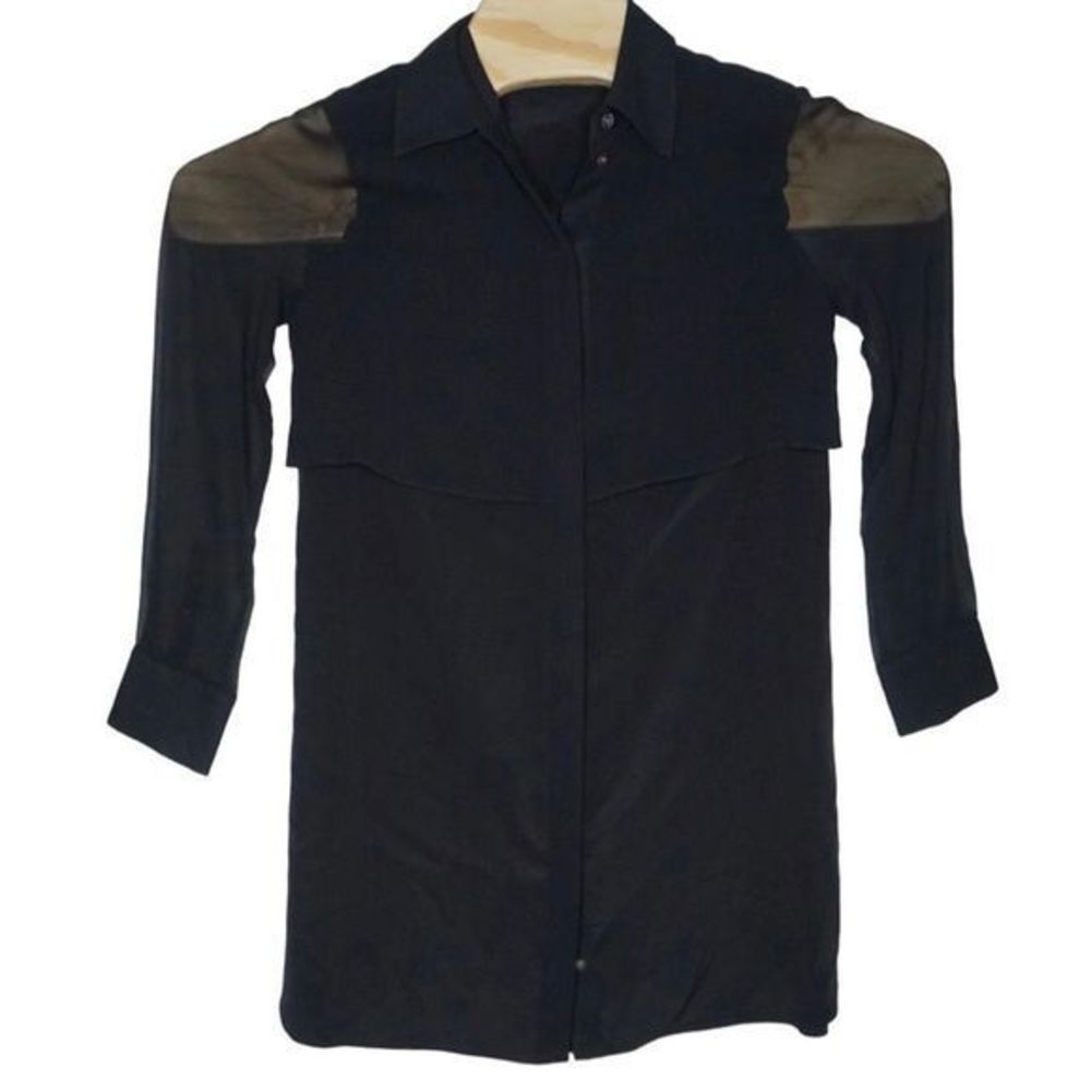 Club Monaco Sz S/M Bruksyde Black‎ Sheer Lightweight Lon Sleeve Dress